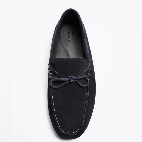NWT. Zara Navy Blue Suede Moccasins/Leather Loafers. Size 10. main image 5